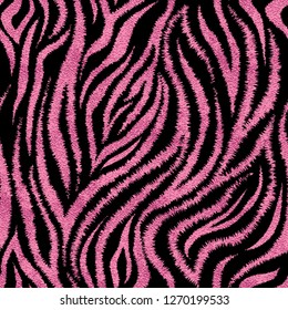 Seamless pink zebra skin pattern. Glamorous zebra skin print, texture, background.