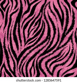 Seamless pink zebra skin pattern. Glamorous zebra skin print, texture, background.