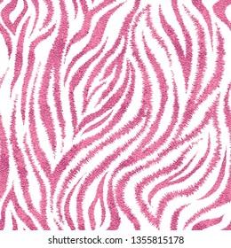 Seamless pink zebra skin pattern. Glamorous zebra skin print, texture, background.