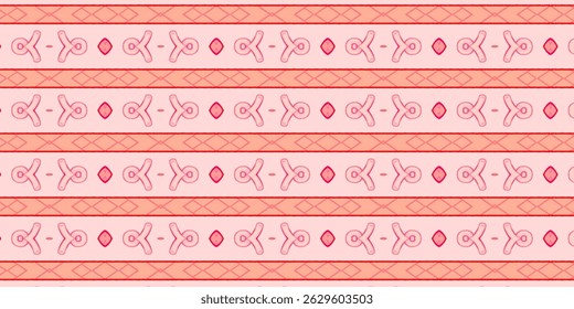 Un patrón geométrico sin fisuras en tonos rosados con motivos simétricos y abstractos.