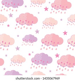 Seamless pinky cloud and star, suitable for baby girl party,wrapping,wallpaper,paper, scrapbook