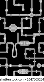 Seamless pipeline background. Piping with pipes, valves and industrial equipment. Vector EPS10