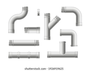 Seamless pipeline pattern. Realistic water and gas engineering plumbing system. Steel metal water, oil, gas pipeline, pipes sewage isolated on transparent background.