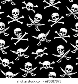 Seamless pirate pattern with Jolly Roger in different variations. 