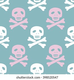 Seamless pirate pattern with skull and crossbones.  Good for textile fabric design, wrapping paper and website wallpapers. Vector illustration.