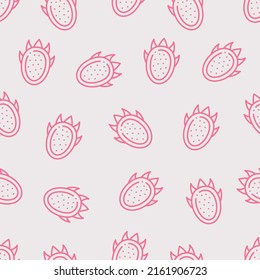 Seamless pitahaya pattern. Outline pattern half of dragonfruit.