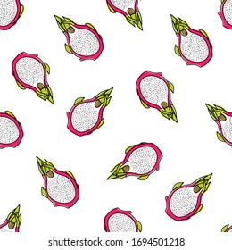 Seamless pitaya pattern design. Dragon fruit pattern. Pitaya background