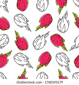 Seamless pitaya pattern design. Dragon fruit pattern. Pitaya background