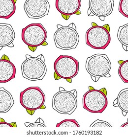 Seamless pitaya pattern design. Dragon fruit pattern. Pitaya background