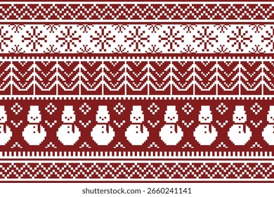Padrão de Natal de arte de pixel sem costura com árvores de Natal bonecos de neve e estrelas