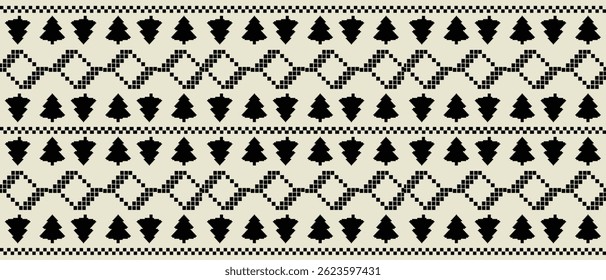 Seamless Pixel Art Christmas Tree Pattern Set  Festive Retro Holiday Textile Design for Wrapping, Fabric and Decor

