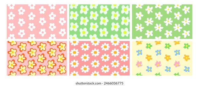 seamless pixel art and flat wallpaper, background, card, banner, Beautiful romantic flower collection with roses, leaves, floral bouquets, flower compositions