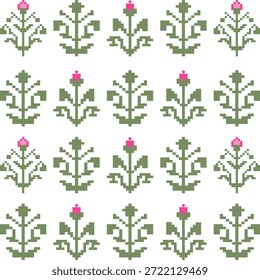 Patrón de flores de arte de píxeles sin costuras en estilo retro de 8 bits. Ideal para diseño de juegos, interfaz de usuario App, fondo de Web, impresión textil y proyectos digitales.