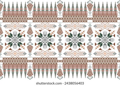 Seamless pixel art pattern. Aztec geometric vector background. Can be used in textile design, web design for making of clothes, accessories, decorative paper, backpack, wrapping, envelope, tile, etc.