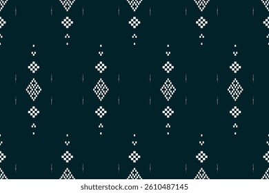 Seamless pixel art pattern inspired by traditional ethnic textiles, featuring geometric and symmetrical motifs. Ideal for fabric prints, fashion, digital backgrounds, and decorative projects.
