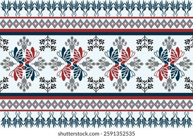 Seamless Pixel Art Pattern with Vintage Folk Floral Motifs, Geometric Borders, and Decorative Details for Textile and Digital Design