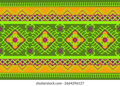 Nahtlose Pixel-Kunstmuster in farbenfrohen, komplizierten geometrischen Designs. Perfekt für Textilien, Tapeten, Verpackungspapier und dekorative Projekte.