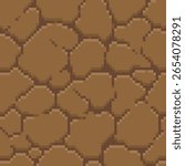 Seamless pixel art texture of cracked rocky ground. Perfect for caves, mountains, or dungeon floors in retro 2D games. Tile game levels or design projects.