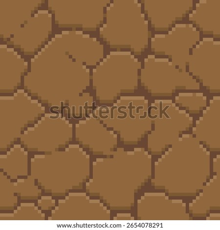 Seamless pixel art texture of cracked rocky ground. Perfect for caves, mountains, or dungeon floors in retro 2D games. Tile game levels or design projects.