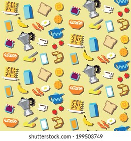 Seamless pixel breakfast pattern