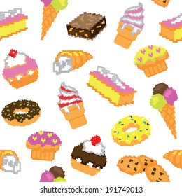 Seamless pixel cakes pattern