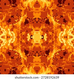 Patrón de camuflaje de píxeles sin costuras con tonos de color inspirados en el fuego. Ideal para activos de juego, moda moderna, fondos digitales y diseños creativos de camuflaje.