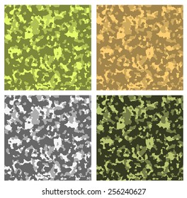 Seamless Pixel Camouflage Patterns Set Background.