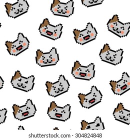 Seamless pixel cat head vector pattern