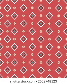 Seamless pixel fabric pattern with a simple and colorful design. Ideal for digital textiles, fashion prints, children’s clothing, backgrounds, and retro gaming themes. Modern minimal pixel style with 