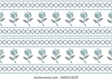 Seamless pixel floral pattern for carpet, fabric printing, decoration.