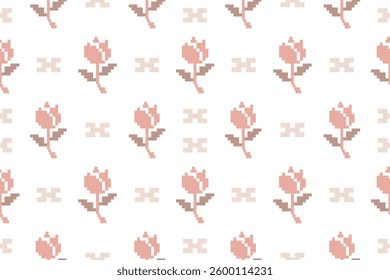 Seamless pixel floral pattern for carpet, fabric printing, decoration.