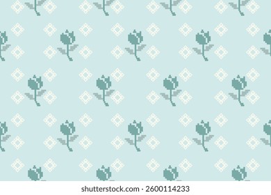 Seamless pixel floral pattern for carpet, fabric printing, decoration.