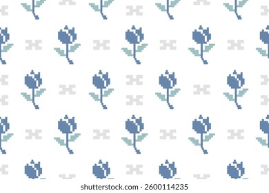 Seamless pixel floral pattern for carpet, fabric printing, decoration.