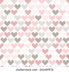 Seamless pixel hearts background in light colors.