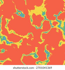 Padrão de vetor de lava de pixel sem costura inspirado em videogames retrô e estética de anime. O fogo líquido abstrato com texturas pontilhadas, ruidosas e grunge cria uma sensação nostálgica de 8 bits