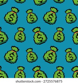 Seamless pixel money bag pattern