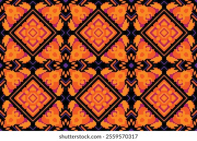 Seamless pixel pattern, art embroidery vector, colorful background, traditional style, abstract design