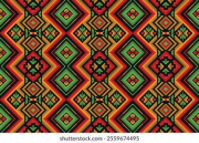 Seamless pixel pattern, art embroidery vector, colorful background, traditional style, abstract design
