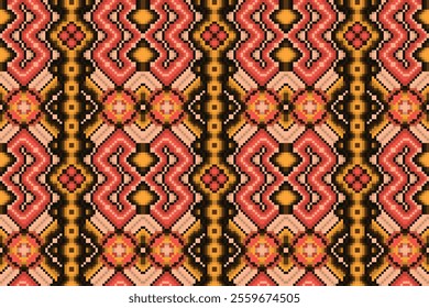 Seamless pixel pattern, art embroidery vector, colorful background, traditional style, abstract design