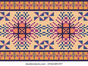 Seamless pixel pattern design for fabric geometric  art wallpaper background geometric ethnic certain carpet floor wrapping scrapbook 
