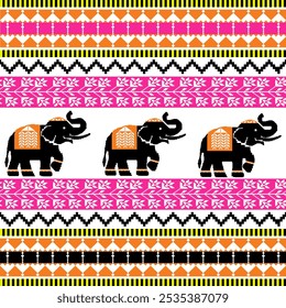Seamless pixel pattern of elephants.   - Detailed Vector Illustration for Textile Print Design 