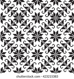 Seamless pixel pattern embroidered on a transparent background