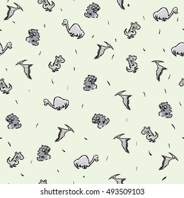 Seamless pixel pattern with funny cartoon dinosaurs. Ideal for children room decoration, wrapping, cards, baby shower, banners, backgrounds.