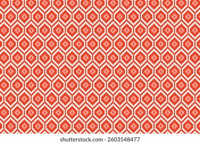 Seamless pixel pattern with geometric tribal elements. Inspired by traditional folk motifs, ideal for textiles, wallpapers, wrapping paper, and digital backgrounds.