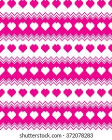 Seamless pixel pattern with hearts for Valentine's Day