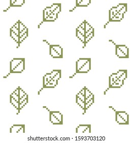 Seamless pixel pattern with leaves.Old games. 8 bit.Vector illustration.