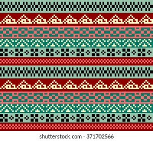 Seamless pixel pattern. Set of seamless pixel borders