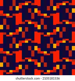Seamless pixel pattern in the style of old computer games. Bright shades of colors. Design of accessories for virtual reality. Stock vector illustration.