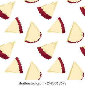 Seamless pixel pattern of triangular red apple slices. Ideal for digital design and background.