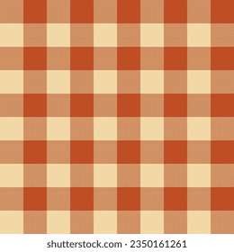 Nahtlose Pixelplaid- und Schachmuster in Orange und Beige für die Textilgestaltung. Gingham-Muster mit quadratischen Formen, grafischer Hintergrund für einen Stoffdruck. Vektorgrafik.